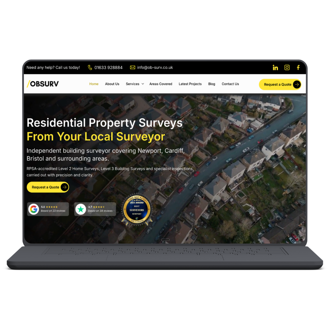 OBSURV Building Surveyors website on a laptop