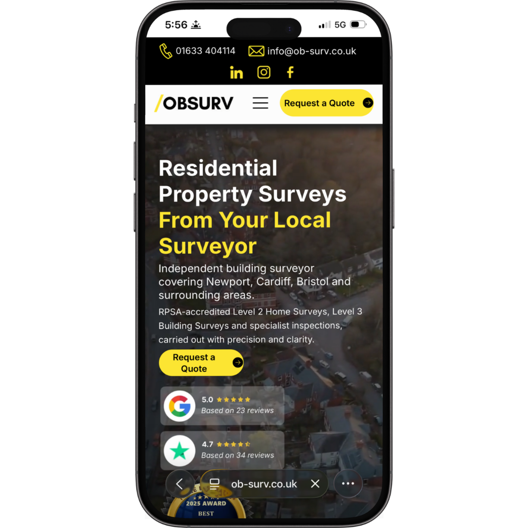 OBSURV Building Surveyors website on a phone